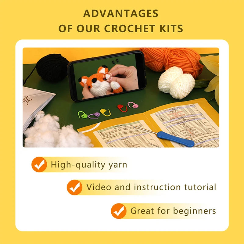 Beginner's Crochet Kit: Complete Yarn & Hook Set with Video Tutorials for Easy Knitting!